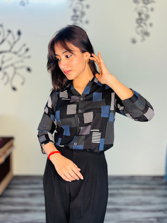 SABLE BLACK MOSAIC SILK RAYON SHIRT (only shirt)