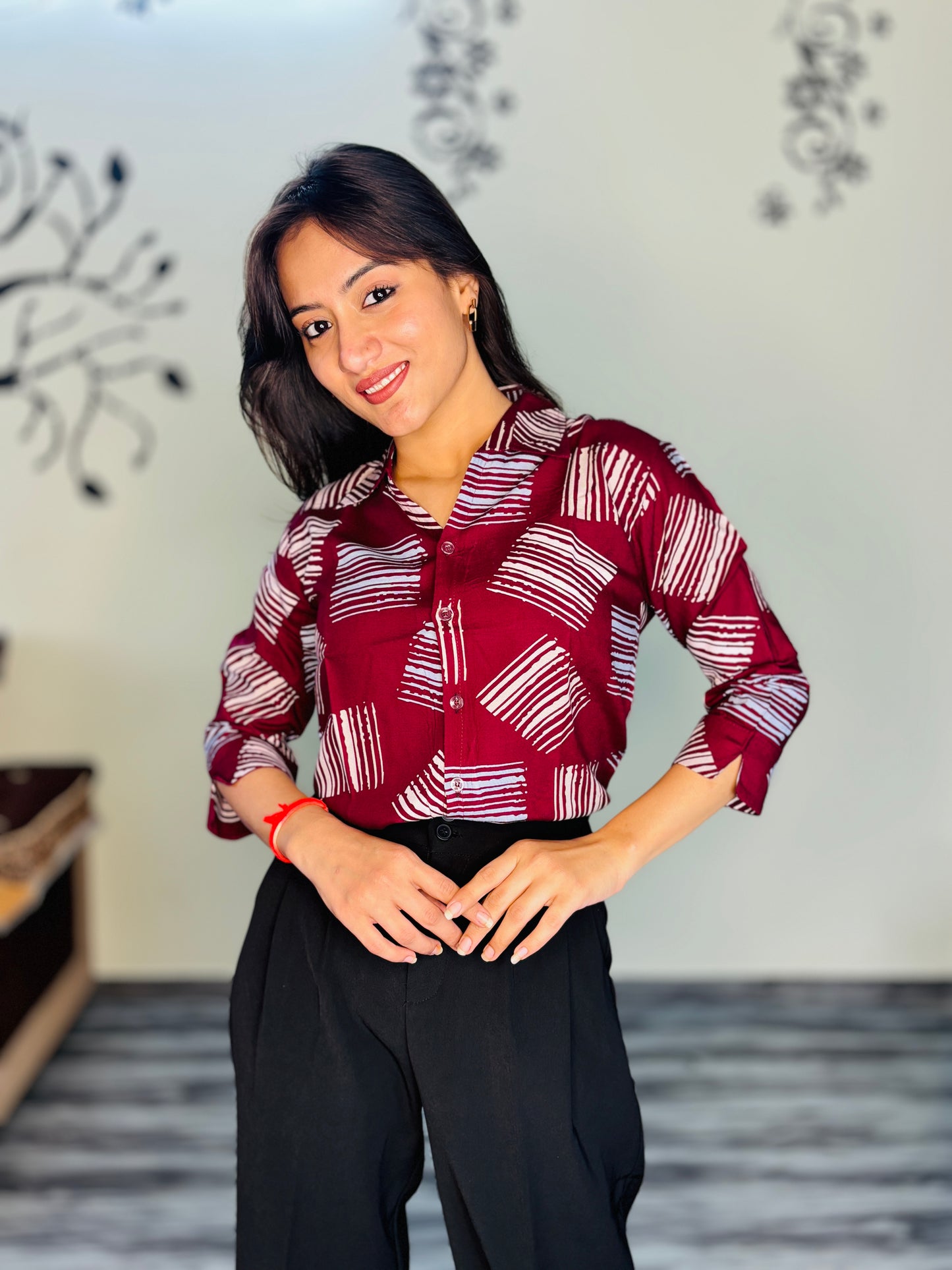 GLOSSY MAROON SILK RAYON SHIRT (only shirt)