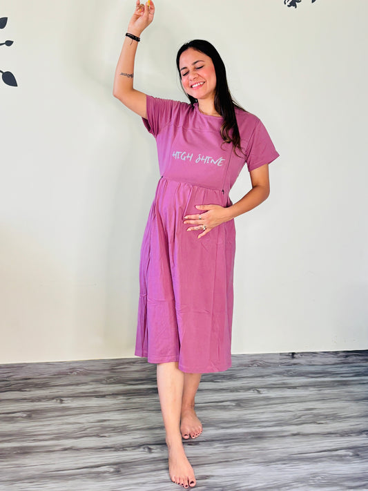 ORCHID PURPLE HIGH SHINE MATERNITY GOWN