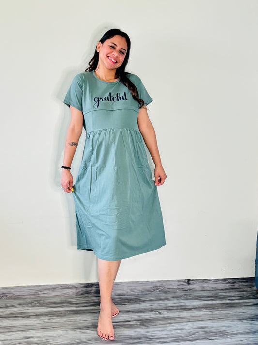 TURQUOISE GREEN GRATEFUL MATERNITY GOWN