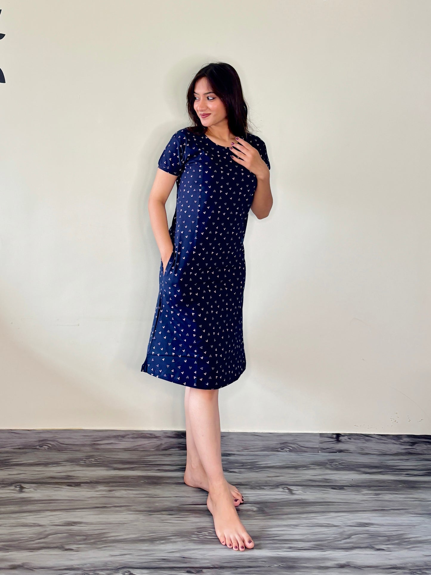 INDIGO BLUE TINY HEARTS SHORT NIGHTY