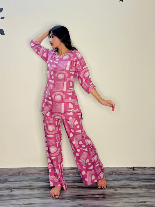 MULBEERY PINK MORDEN ART RAYON CO-ORD SET