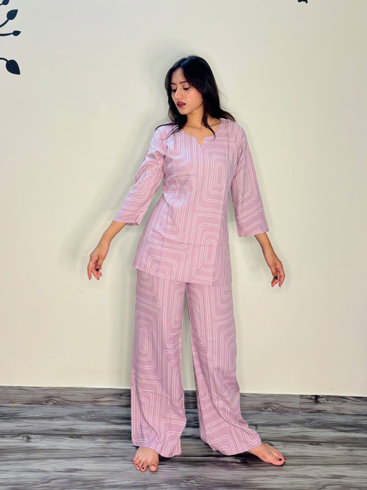 CANDY PINK RECTANGLE RAYON CO-ORD SET