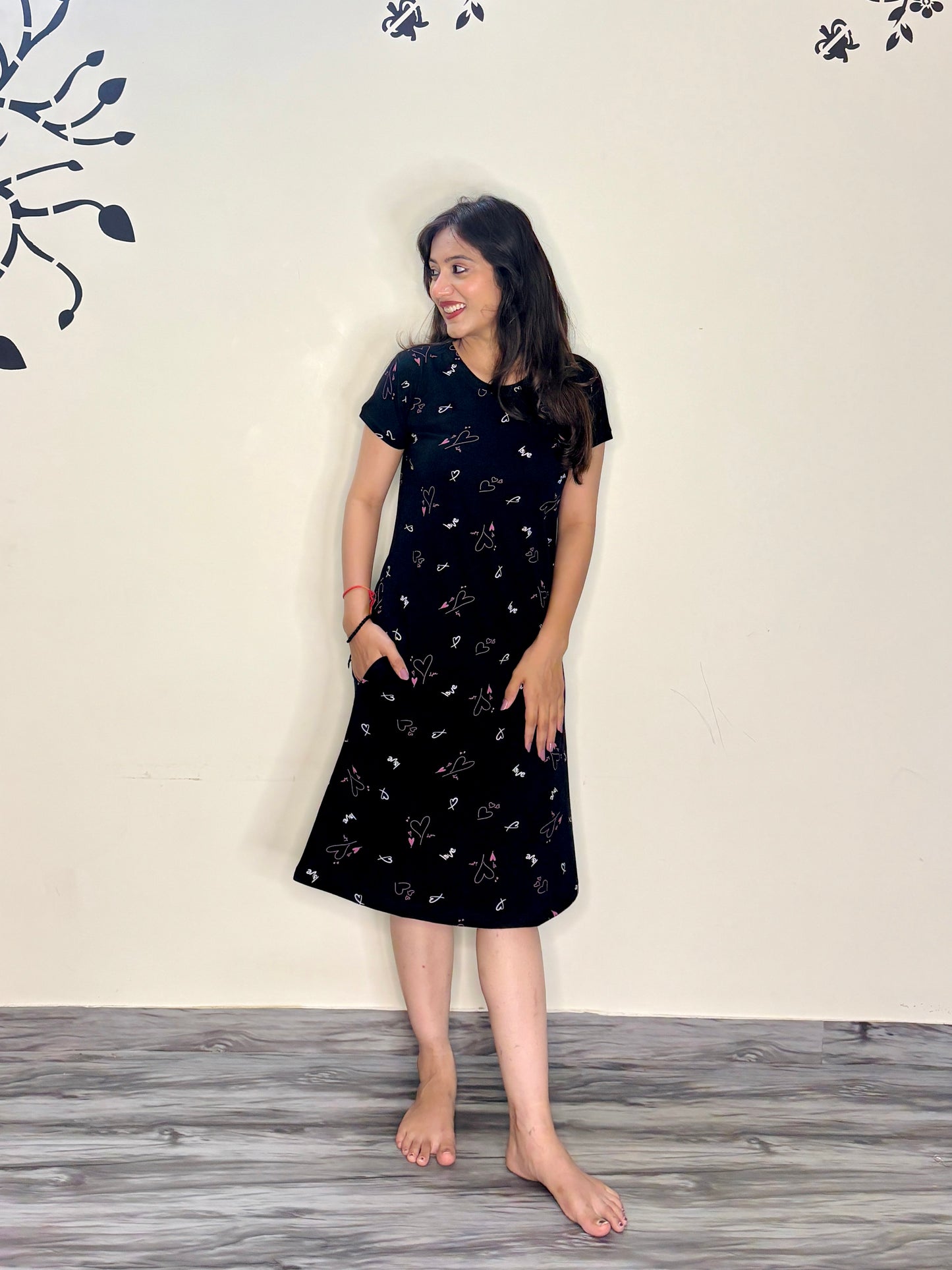MATTE BLACK LOVE HEART SHORT NIGHTY
