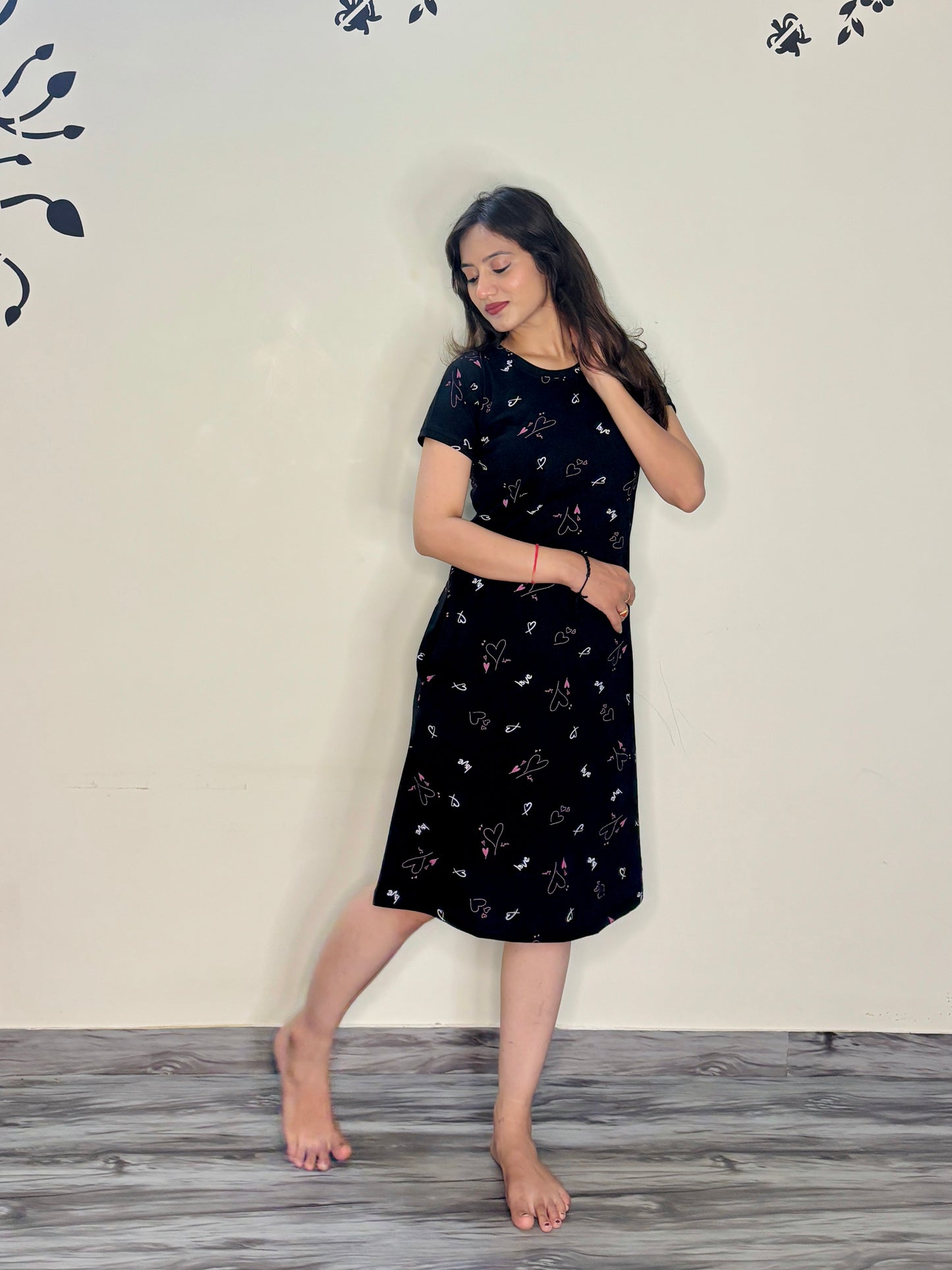 MATTE BLACK LOVE HEART SHORT NIGHTY