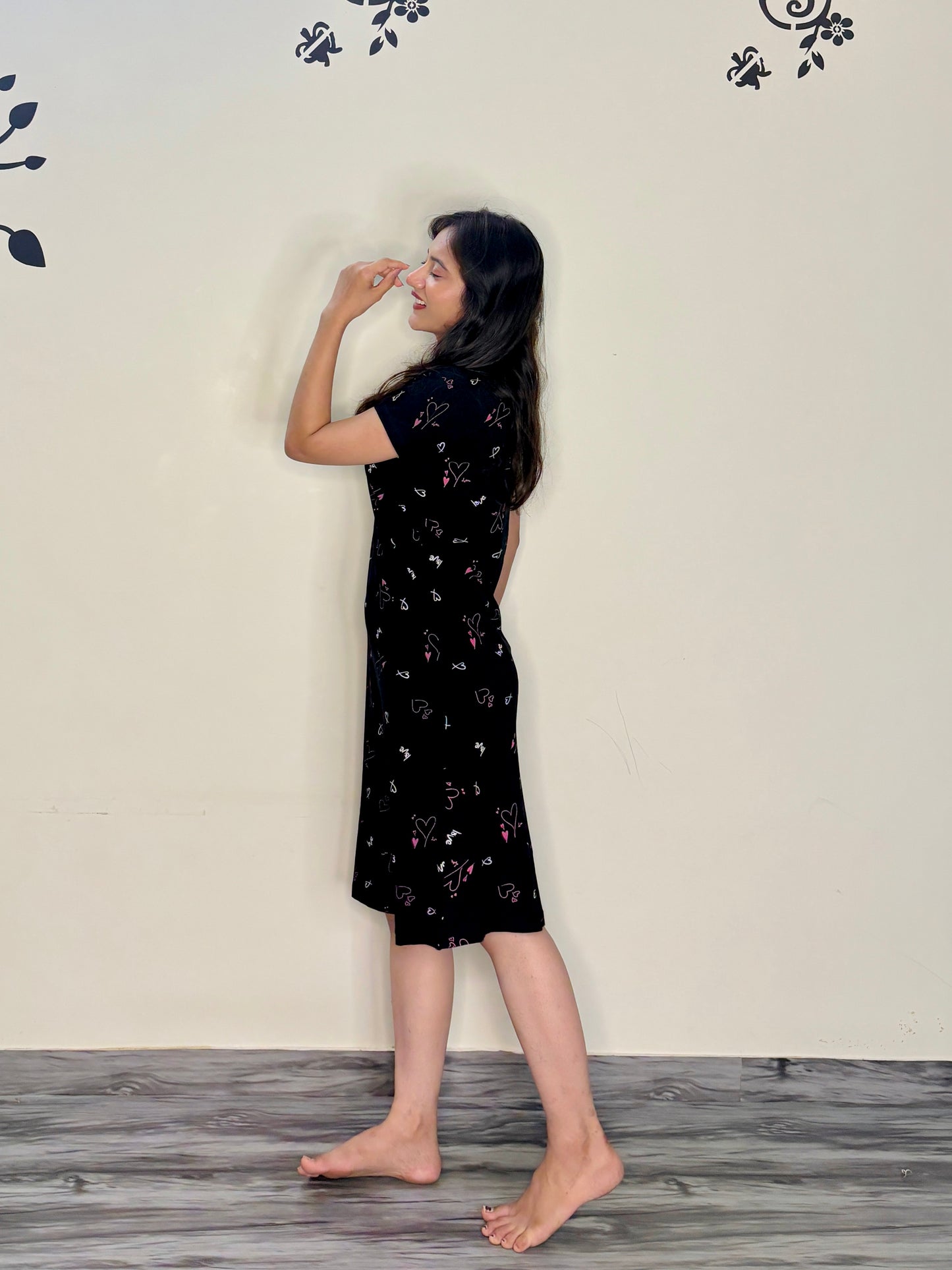 MATTE BLACK LOVE HEART SHORT NIGHTY