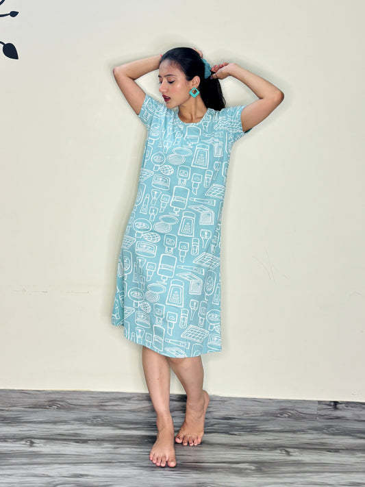 TEAL BLUE GLOW TIME SHORT NIGHTY