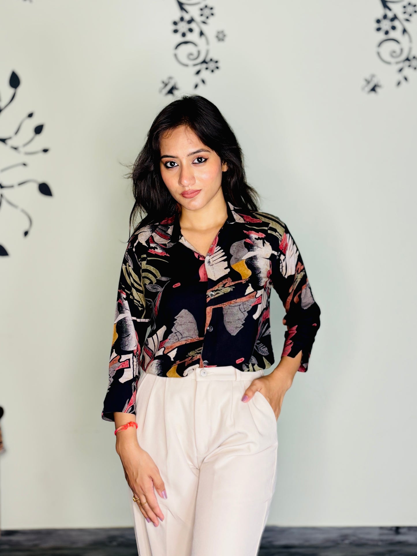 MIDNIGHT TROPICAL LEAF RAYON SHIRT (Only Shirt)
