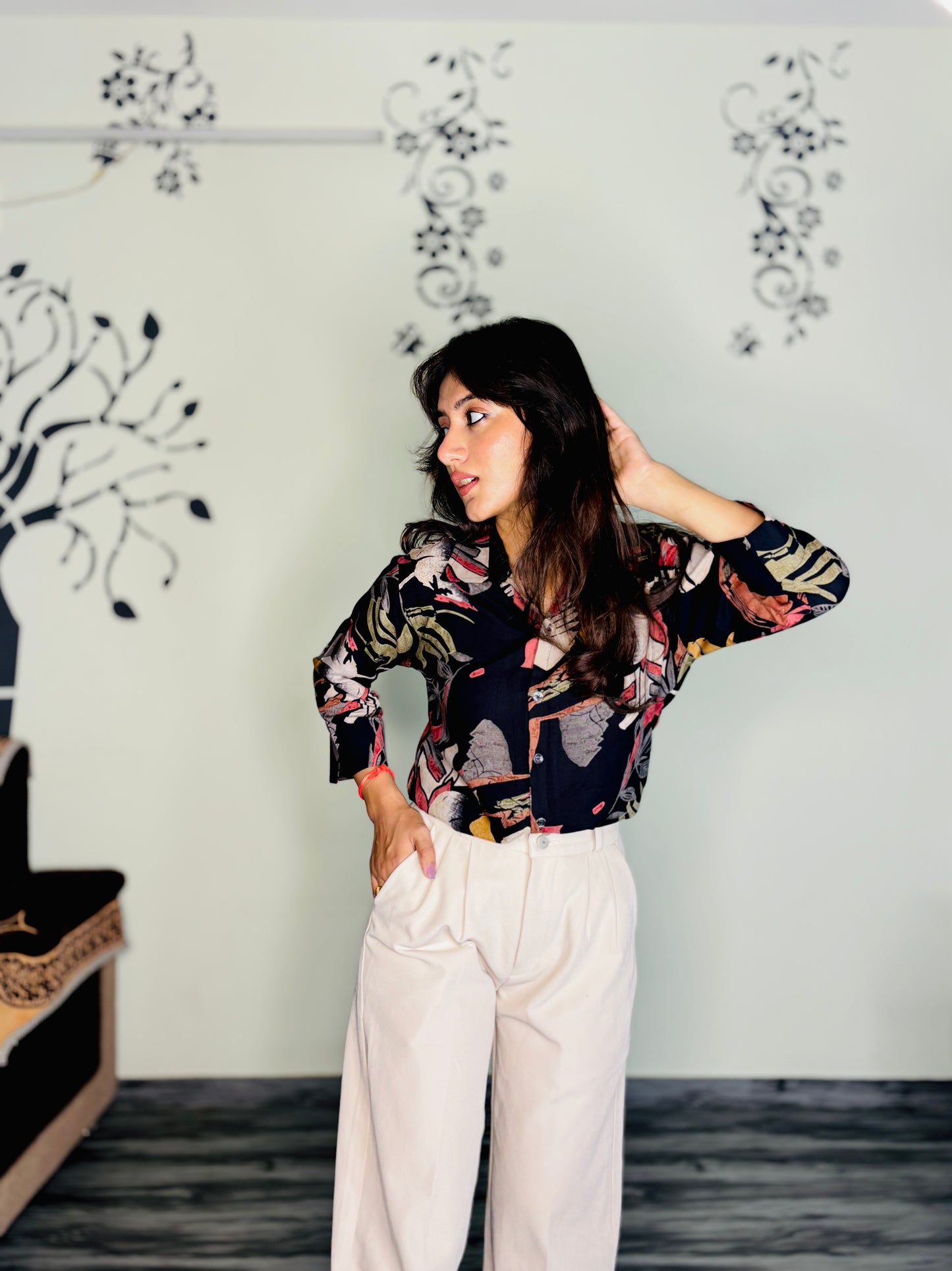 MIDNIGHT TROPICAL LEAF RAYON SHIRT (Only Shirt)