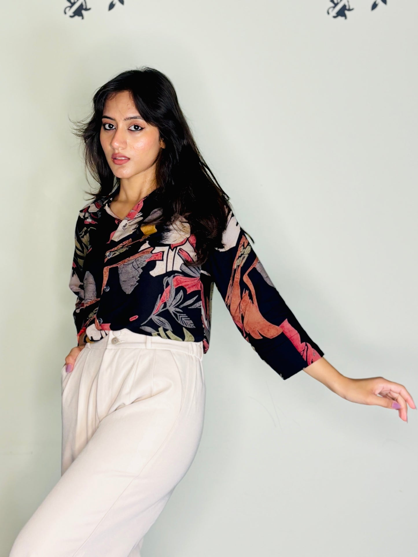 MIDNIGHT TROPICAL LEAF RAYON SHIRT (Only Shirt)