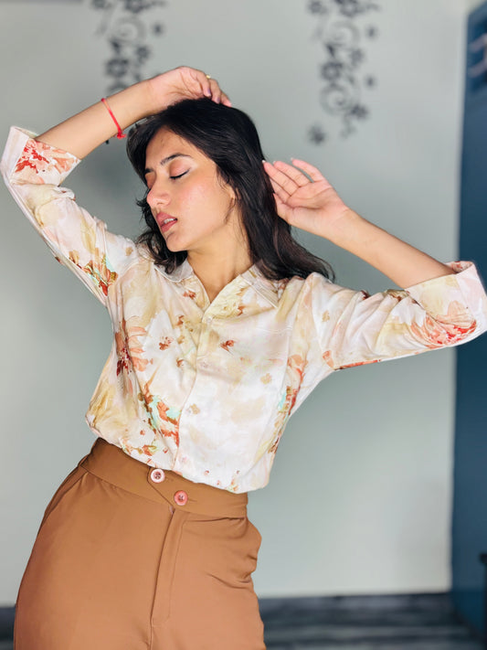 CREAMY SUNSET PETALS RAYON SHIRT (Only Shirt)