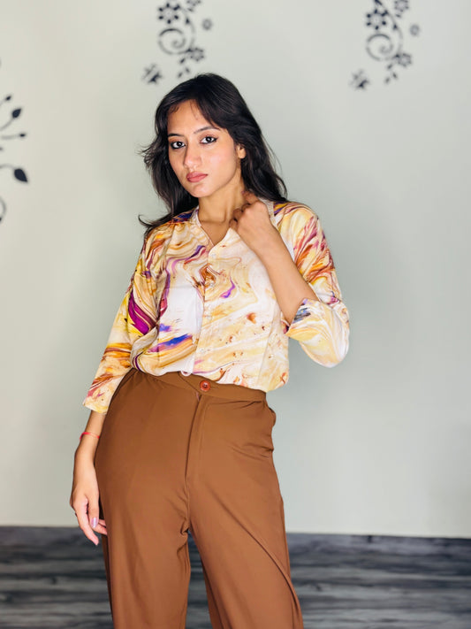 MARBLE SWIRL TONES RAYON SHIRT (Only Shirt)