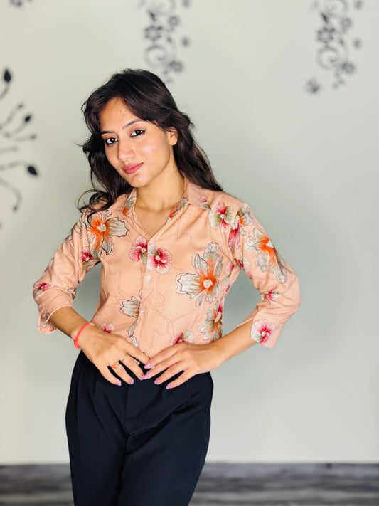 WARM PEACH PETALS RAYON SHIRT (Only Shirt)
