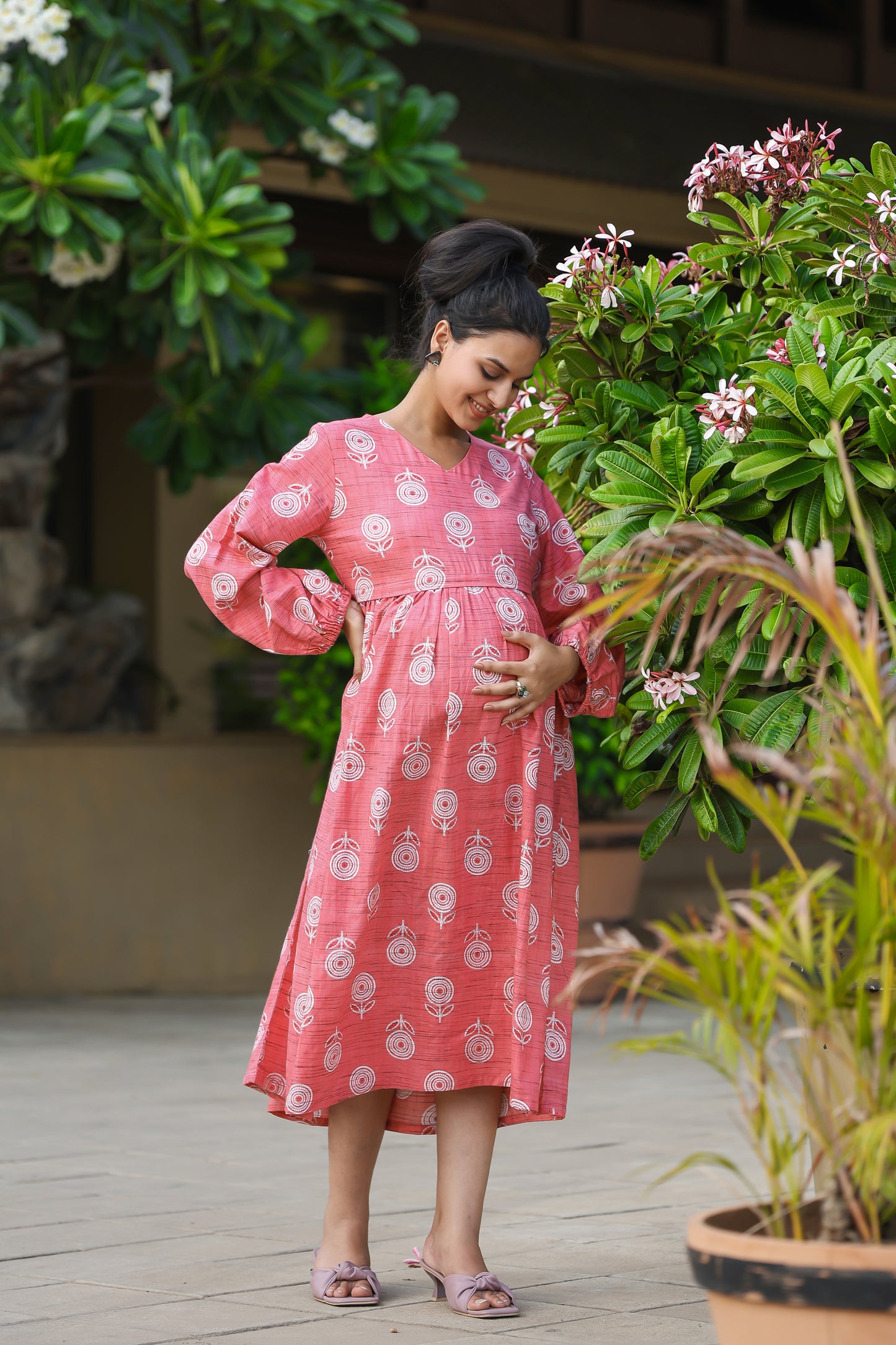 PINK FLOWERS MATERNITY DRESS