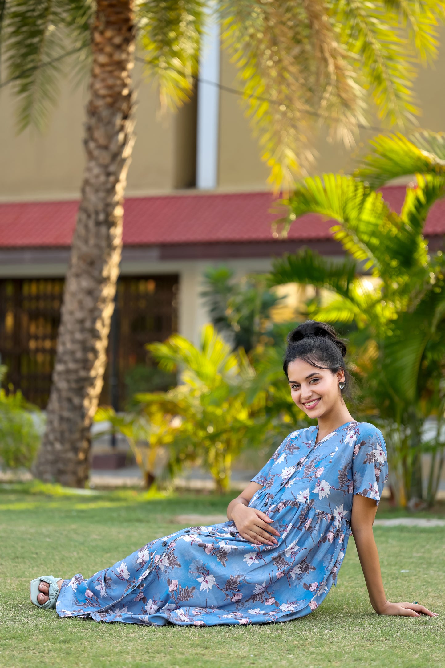 DIGITAL FLORAL PRINT MATERNITY DRESS