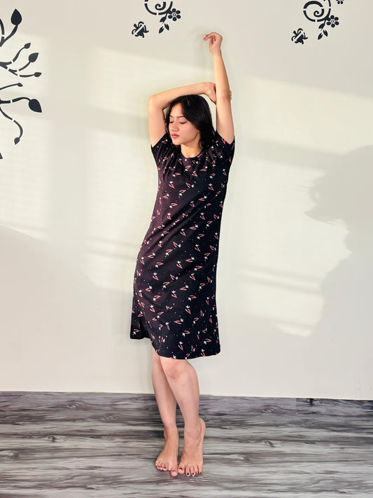 HICKORY BROWN TINY BLOOM SHORT NIGHTY