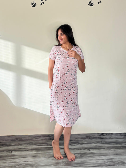 SOFT PINK LEAFY LOVE SHORT NIGHTY